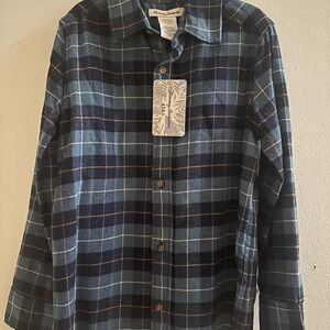 Tommy Bahama Blue Plaid Boys Button Down Flannel Shirt Size M 7/8
